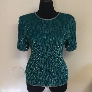 Vintage Turquoise Beaded Top
